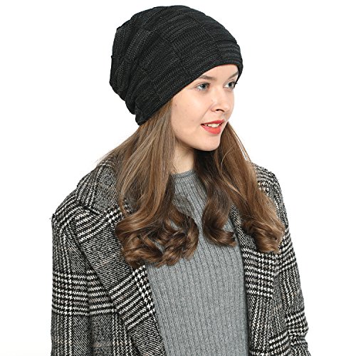 DonDon Mujer Caliente Gorro de Invierno Gorro diseño Flexible Gorro de Punto Moderno con Forro Interior extrasuave - Nero Gris