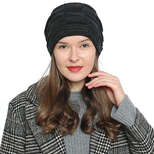DonDon Mujer Caliente Gorro de Invierno Gorro diseño Flexible Gorro de Punto Moderno con Forro Interior extrasuave - Nero Gris