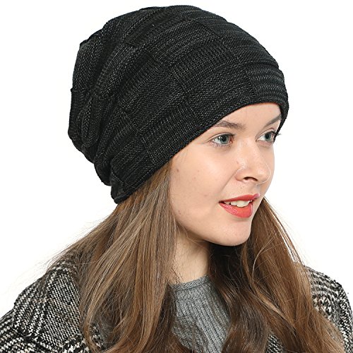 DonDon Mujer Caliente Gorro de Invierno Gorro diseño Flexible Gorro de Punto Moderno con Forro Interior extrasuave - Nero Gris