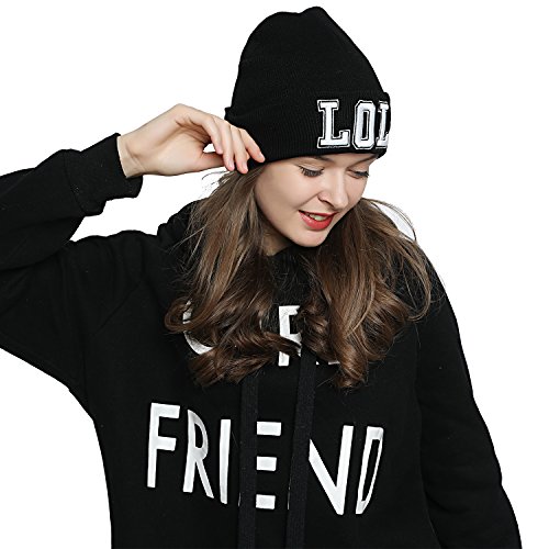 DonDon Mujer Gorro Beanie de Invierno Negra con Statement - LOL