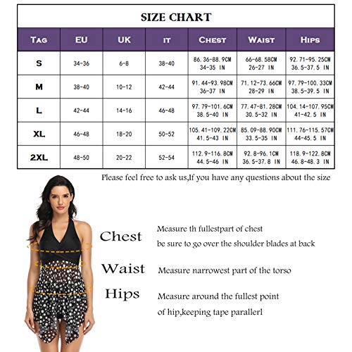 Donpapa Mujer Traje de Baño Tankinis Hálter Falda Push Up Bikini Conjunto de Malla Playa Ropa de Baño de Cintura Alta(Punto Negro L)