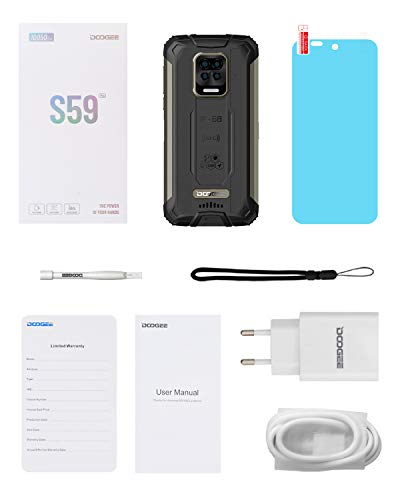 DOOGEE S59 Pro Móvil, [2021] 10050mAh 4GB RAM+128GB ROM, lP68 IP69K Movil Antigolpes, Potente Altavoz 2 W, Cámara Cuádruple 16MP+Cámara Frontal 16MP Smartphone Android 10 4G, 5.71", NFC/GPS, Negro