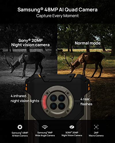 DOOGEE S96 Pro 8GB RAM + 128GB ROM, Smartphone 4G, Cámara Cuádruple 48MP, Visión Nocturna + Frontal 16MP, 6350mAh Movil Android 10, 6.22 HD+, NFC, GPS, IP68 IP69K Resistente al Agua, Golpes, Naranja