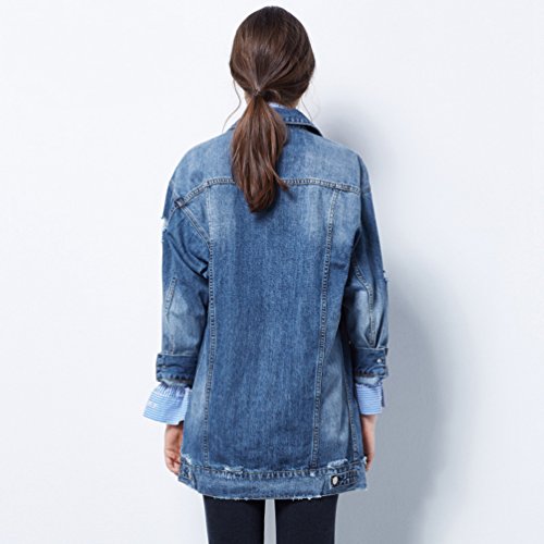 Dooxi Mujer Suelto Manga Larga Chaqueta De Mezclilla Otoño Casual Larga Vaquero Chaquetas Azul XL