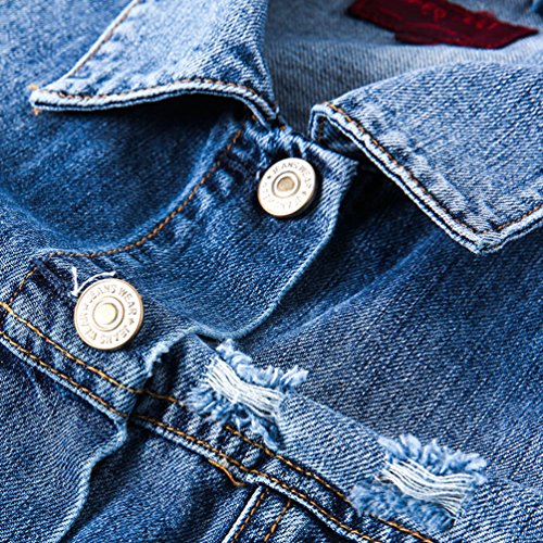 Dooxi Mujer Suelto Manga Larga Chaqueta De Mezclilla Otoño Casual Larga Vaquero Chaquetas Azul XL