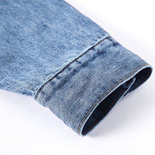 Dooxi Mujer Suelto Manga Larga Chaqueta De Mezclilla Otoño Casual Larga Vaquero Chaquetas Azul XL