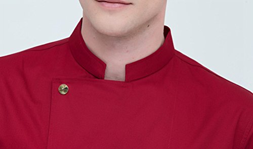 Dooxii Unisexo Mujeres Hombre Moda Verano Manga Corta Camisa de Cocinero Transpirable Chaquetas de Chef Uniforme Cocina Restaurante Occidental Rojo M