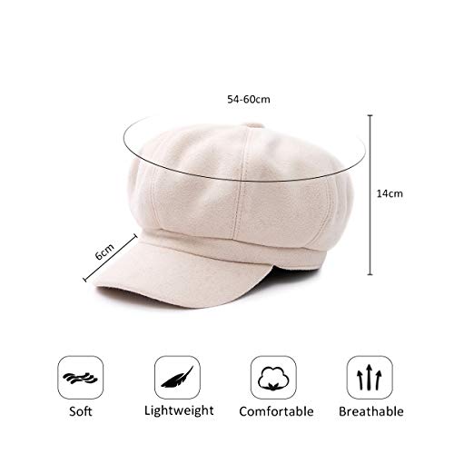 DORRISO Elegante Mujer Gorra Boina Primavera Otoño Invierno Viajar Vacaciones Compras Ocio Beret Gorra de Boina Ajustable 54-60CM Mujer Sombrero Octogonal Beige