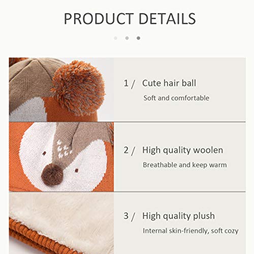 DORRISO Linda Niños Sombrero y Bufanda Guantes Otoño Invierno Primavera Gorro Bebe Calentar Pequeña Zorro Gorro Bufanda Guantes Conjunto Sombrero de Niño Naranja