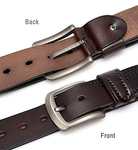 DOVAVA Cinturón de Cuero para Hombre, Longitud Ajustable en Marrón, Cinturones para Jeans, Casual o Formal (Marrón 2001, 115 cm (34"-38"))