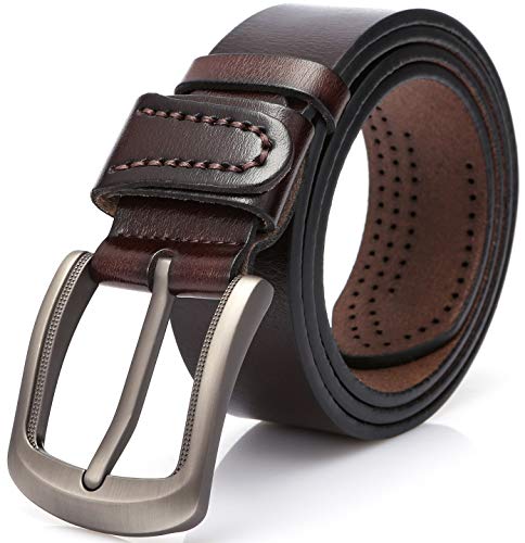 DOVAVA Cinturón de Cuero para Hombre, Longitud Ajustable en Marrón, Cinturones para Jeans, Casual o Formal (Marrón 2001, 115 cm (34"-38"))