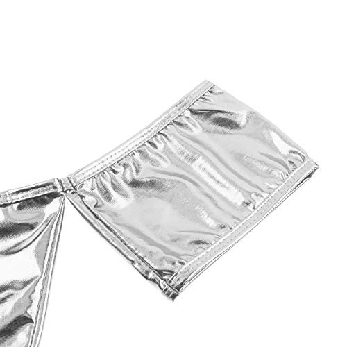 dPois Camiseta + Gargantilla Crop Top Bandeau Hombros Descubiertos Mujer Sexy Chaleco Bodysuit Bustier de Latex Atractiva Tank Tops Manga Corta Punk Wet Look Danza Clubwear Plateado One Size