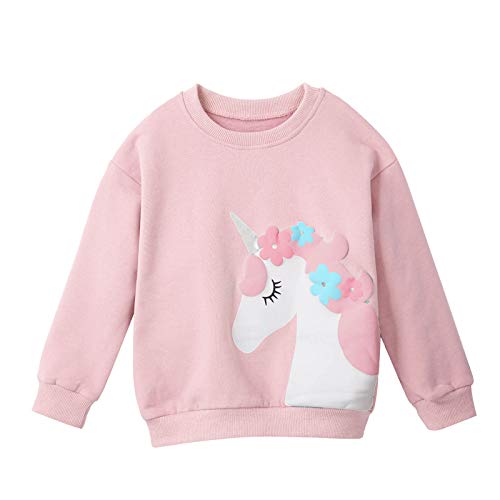 dPois Sudadera Niña Camiseta Top de Manga Larga Algodón con Lentejuelas Estampado Sudadera sin/con Capucha con Dibujo Unicornios para Niñas Rosa D 7-8 años