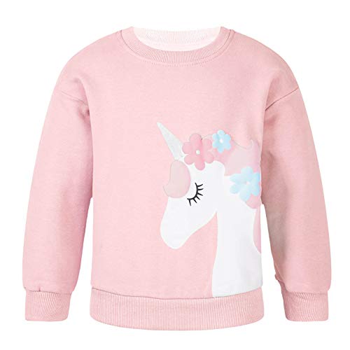 dPois Sudadera Niña Camiseta Top de Manga Larga Algodón con Lentejuelas Estampado Sudadera sin/con Capucha con Dibujo Unicornios para Niñas Rosa D 7-8 años