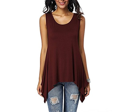 Dreamskull Camiseta de manga larga básica para mujer, sin mangas, asimétrica, de algodón, para verano, para el día a día, informal, suelta, tallas S-3XL marrón XXL