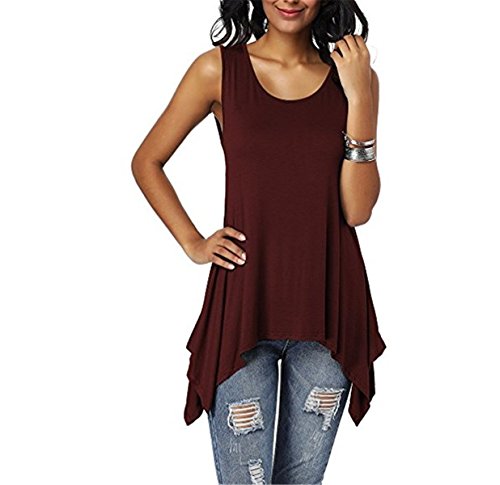 Dreamskull Camiseta de manga larga básica para mujer, sin mangas, asimétrica, de algodón, para verano, para el día a día, informal, suelta, tallas S-3XL marrón XXL