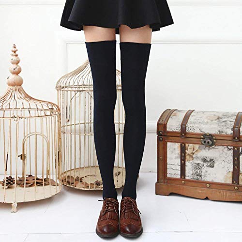 DRESHOW 3 Pares Calcetines Hasta la Rodilla para Mujer, Raya Escuela de Cosplay Casual Sobre la Rodilla Medias Hasta el Muslo Calcetines Largos