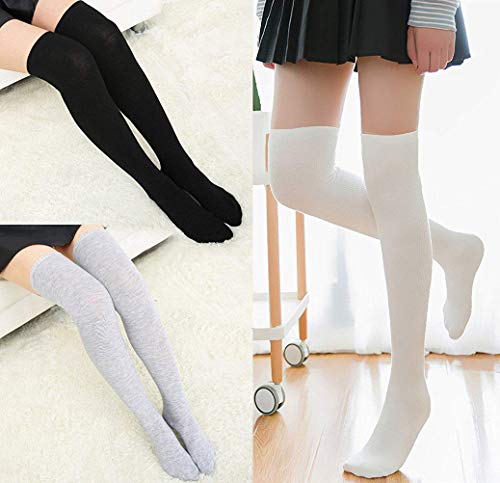DRESHOW 3 Pares Calcetines Hasta la Rodilla para Mujer, Raya Escuela de Cosplay Casual Sobre la Rodilla Medias Hasta el Muslo Calcetines Largos