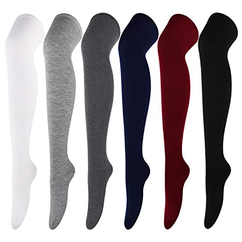 DRESHOW 6 Pares Calcetines Hasta la Rodilla para Mujer, Raya Escuela de Cosplay Casual Sobre la Rodilla Medias Hasta el Muslo Calcetines Largos