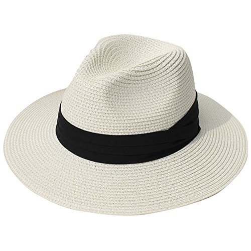 DRESHOW Mujeres Sombrero de Panamá Sombreros de Paja Sombrero de Verano Sombrero de Playa Fedora Sombrero
