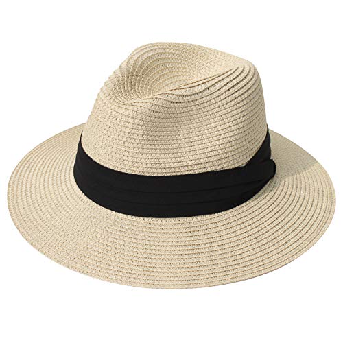 DRESHOW Mujeres Sombrero de Panamá Sombreros de Paja Sombrero de Verano Sombrero de Playa Fedora Sombrero de ala Ancha Sombrero de Paja UPF 50+