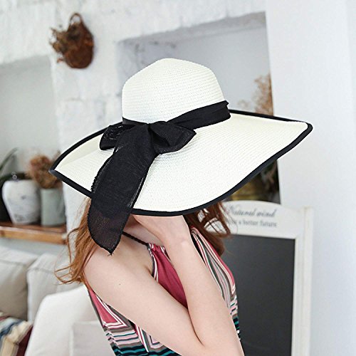 DRESHOW Sombrero Paja Mujer Plegable Verano Sombrero Verano Sombrero ala Ancha Mujer Sombrero de Playa Plegable UPF 50+