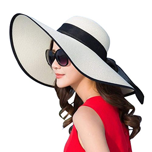 DRESHOW Sombrero Paja Mujer Plegable Verano Sombrero Verano Sombrero ala Ancha Mujer Sombrero de Playa Plegable UPF 50+
