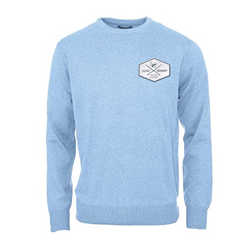 DRESSED IN MUSIC PLAY WITH ME Sudadera con Parche Bordado para Hombre - Surf Monkey - Sudadera Cuello Redondo gramaje Medio - Interior perchado 24/48h - Surfing The Basque Country (Azul Cielo, M)