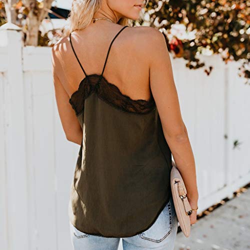 DressLksnf Camiseta sin Manga Moda para Mujer Tops Elegante Camisa Cómodo Camisero de Color Puro Chaleco con Botón Top Básico Suelto Blusa con Lace Encaje (Ejército Verde, XL)