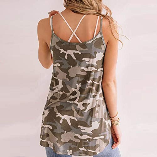 DressLksnf Camisetas sin Mangas Chaleco Mujer Tank Tops para Dama Hombro sin Tirantes Camisola Camisas Mujer Cuello en V Impresión Girasol Camuflaje Moda Casual Manga Corta
