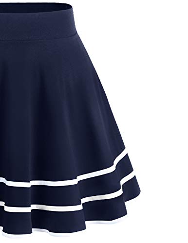 DRESSTELLS Falda Mujer Mini Corto Elástica Plisada Básica Multifuncional Navy-White 2XL