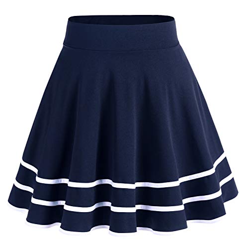 DRESSTELLS Falda Mujer Mini Corto Elástica Plisada Básica Multifuncional Navy-White 2XL
