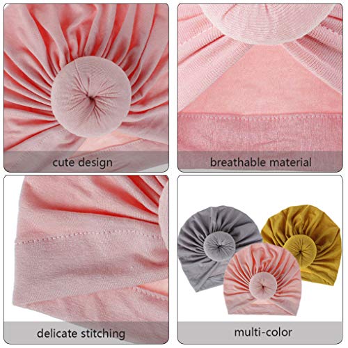 Dsaren 3 Piezas Sombrero Turbante Bebe Suave Gorra Beanie Turbante Nudo Gorra Diadema para Recién Nacidos Infántil Niñas (Rosa, Amarillo, Gris)