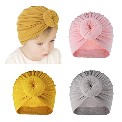 Dsaren 3 Piezas Sombrero Turbante Bebe Suave Gorra Beanie Turbante Nudo Gorra Diadema para Recién Nacidos Infántil Niñas (Rosa, Amarillo, Gris)