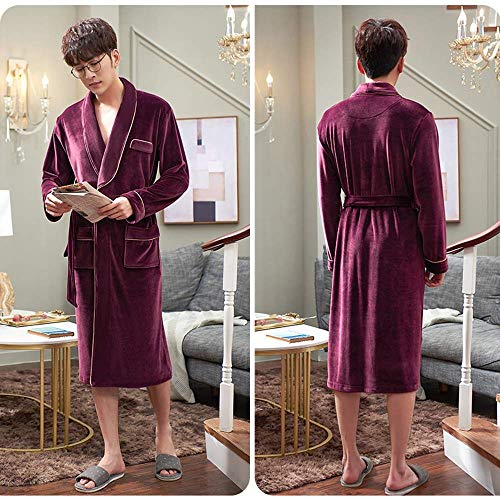 DSHUJC Albornoz para Hombre, Ropa de Dormir de Invierno, Kimono de Terciopelo, de Manga Larga, Bata para Hombre, Bata de Invierno Acolchada para Mantener el Calor, Bat