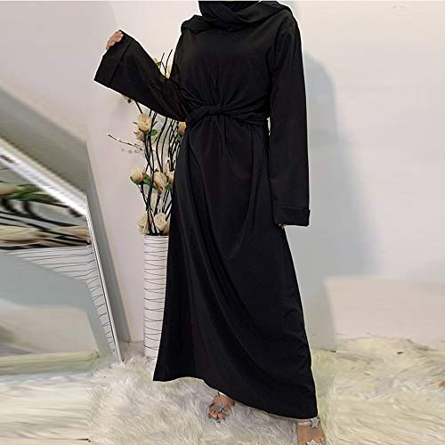 DSJTCH Eid Mubarak Abaya Dubai Turquía Vendaje árabe Hijab Musulmanes africanos Vestidos Vestimenta de Las Mujeres Europea Islam Ropa Vestidos Omán (Color : Black Dress, Size : Large)
