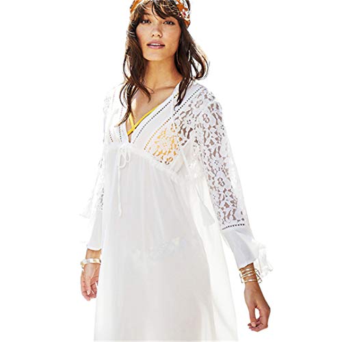 D&STBKI - Vestido de encaje blanco para mujer blanco Talla única