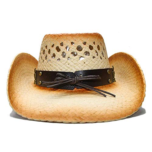 Duarble Playa de la paja del verano de los hombres de los sombreros de vaquero del sombrero de Sun de las mujeres del borde ancho del vaquero occidental sombrero de la vaquera Hollow Dos pistolas sesi