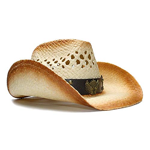 Duarble Playa de la paja del verano de los hombres de los sombreros de vaquero del sombrero de Sun de las mujeres del borde ancho del vaquero occidental sombrero de la vaquera Hollow Dos pistolas sesi