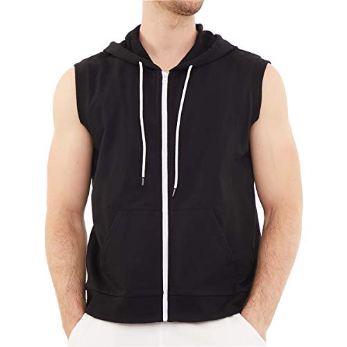 Dubinik - Sudadera con capucha para hombre, sin mangas, con cremallera y bolsillo Kanga - Negro - XX-Large