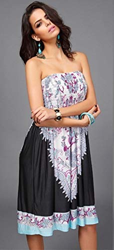 Ducomi Chic Vestido de Mujer Elegante - Vestido sin Tirantes de Verano, Falda hasta la Rodilla - Vestido de Verano Romántico, Ligero y Elegante, Tacón o Sandalias (Negro, L)