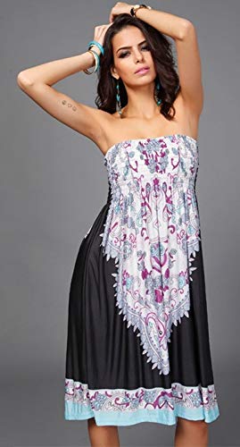 Ducomi Chic Vestido de Mujer Elegante - Vestido sin Tirantes de Verano, Falda hasta la Rodilla - Vestido de Verano Romántico, Ligero y Elegante, Tacón o Sandalias (Negro, L)