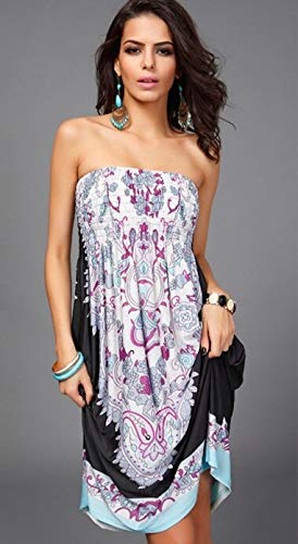 Ducomi Chic Vestido de Mujer Elegante - Vestido sin Tirantes de Verano, Falda hasta la Rodilla - Vestido de Verano Romántico, Ligero y Elegante, Tacón o Sandalias (Negro, L)