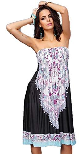 Ducomi Chic Vestido de Mujer Elegante - Vestido sin Tirantes de Verano, Falda hasta la Rodilla - Vestido de Verano Romántico, Ligero y Elegante, Tacón o Sandalias (Negro, L)