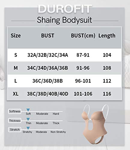 DUROFIT Bodys Moldeadores Mujer Body Shaper Invisible Escote en V sin Espalda Body Faja Reductora Shapewear Lencería Beige S