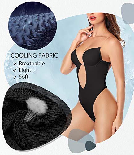DUROFIT Bodys Moldeadores Mujer Body Shaper Invisible Escote en V sin Espalda Body Faja Reductora Shapewear Lencería Negro S