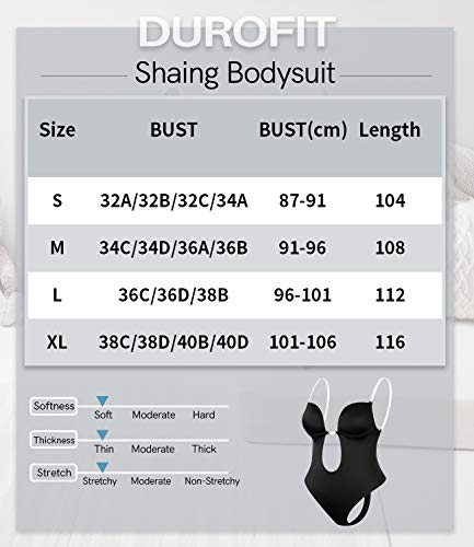 DUROFIT Bodys Moldeadores Mujer Body Shaper Invisible Escote en V sin Espalda Body Faja Reductora Shapewear Lencería Negro S