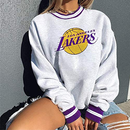 Dybory Sudadera de la NBA para Mujer, Sudadera Ligera con el Logotipo del Equipo de Los Angeles Lakers, Adecuada para otoño e Invierno,Blanco,L