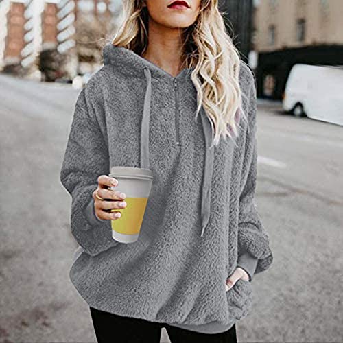 DYDTOP Mujer Sudadera con Capucha Sudadera Caliente y Esponjoso Caliente Chaqueta Suéter Abrigo Jersey con Cremallera 1/4 Otoño-Invierno Talla Grande Hoodie Sudadera Remata