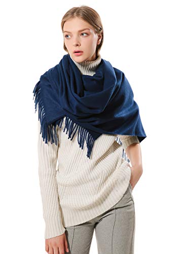 Eagool Bufanda de cachemir gruesa para mujer idea de regalo para mujer chal de lana súper suave extremadamente cálido para invierno otoño y primavera (azul marino)